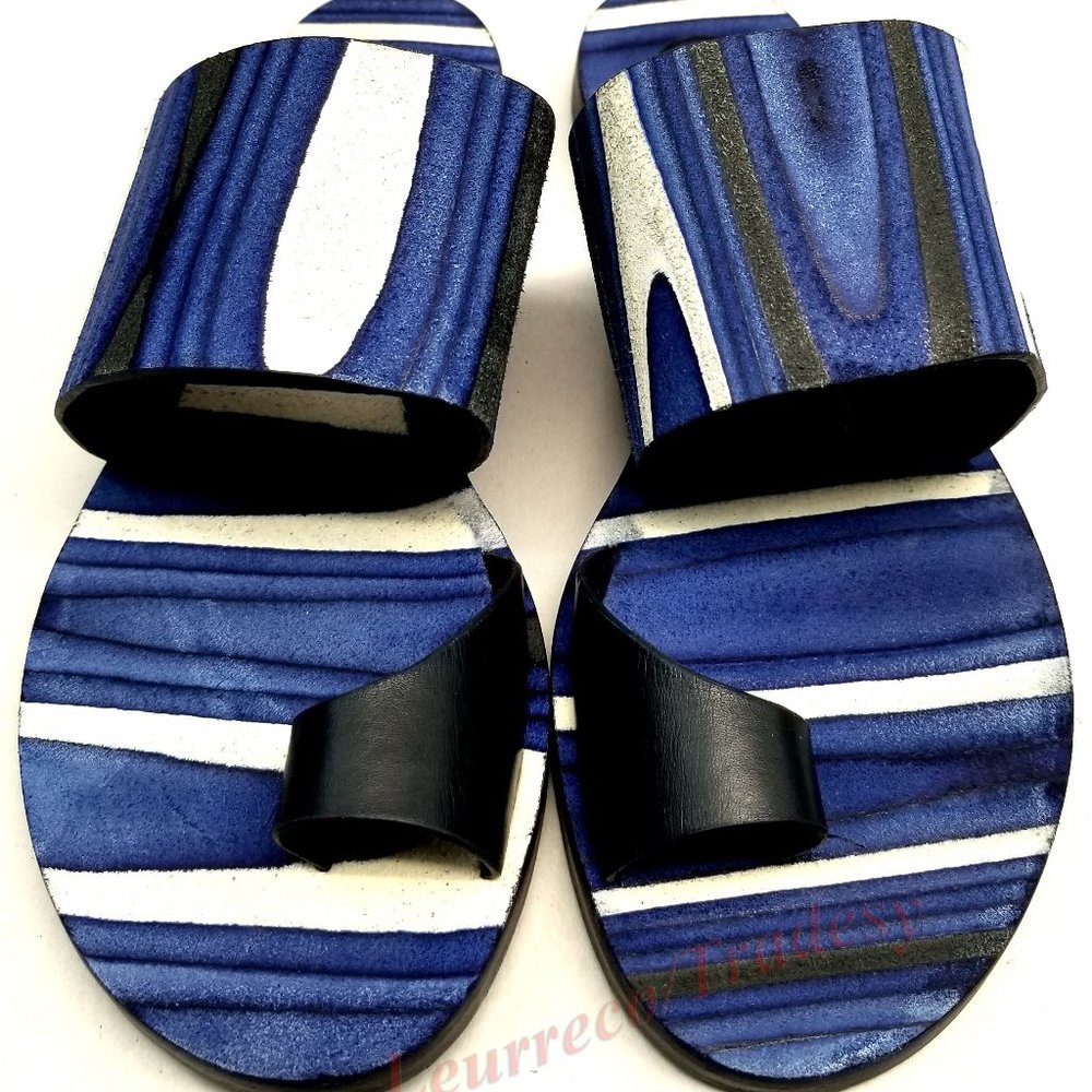 Tory Burch Blue/White Runway Kempner Slide Sandals
